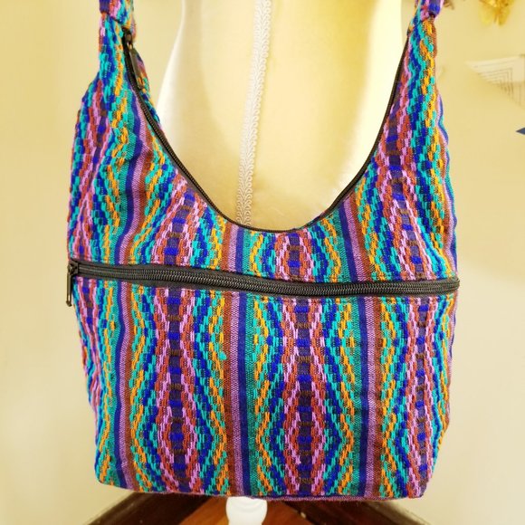 The ULTIMATE Boho Hippie Hobo Cloth Southwestern Multicolor Comfy Blue Crossbody - Picture 6 of 8